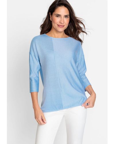 Olsen 3/4 Sleeve Boat Neck Micro Striped T-shirt - Blue