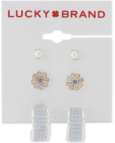 Lucky Brand Tone 3-pc. Set Mixed Stone Daisy Earrings - White