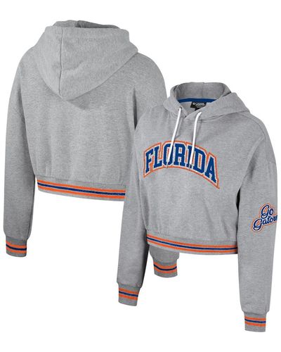 The Wild Collective Distressed Florida Gators Cropped Shimmer Pullover Hoodie - Gray