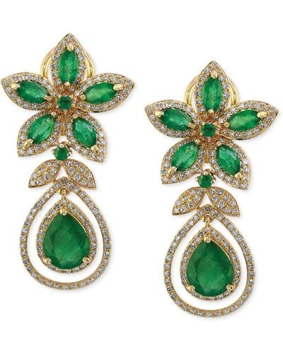 Effy Emerald (5-1/4 Ct. T.w.) And Diamond (1-1/4 Ct. T.w.) Teardrop Earrings In 14k Gold - Green