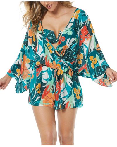 Vince Camuto Printed Long-sleeve Romper Cover-up - Blue