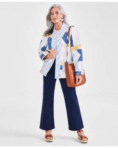 Style & Co. Style Co Petite Cotton Quilted Patchwork Jacket Wide Leg Jeans Created For Macys - Blue