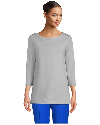 Lands' End Petite 3/4 Sleeve Heavyweight Jersey Boatneck Button Back Tunic - Gray