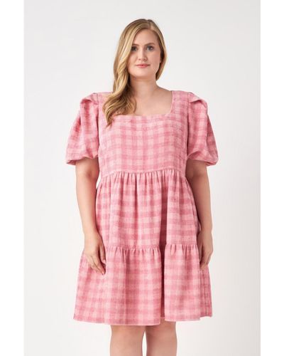 English Factory Plus Size Tweed Babydoll Dress - Pink