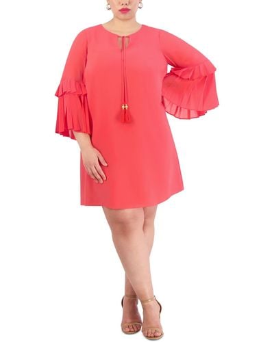 Vince Camuto Plus Size Pleated-sleeve Tie-neck Shift Dress - Red