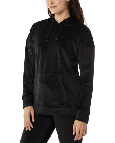 32 Degrees Velour Pouch-pocket Pullover Hoodie - Black