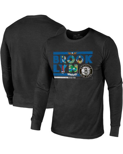 Majestic Threads Brooklyn Nets City And State Tri-blend Long Sleeve T-shirt - Black