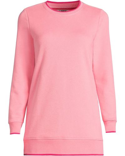 Lands' End Petite Serious Sweats Crewneck Long Sleeve Sweatshirt Tunic - Pink