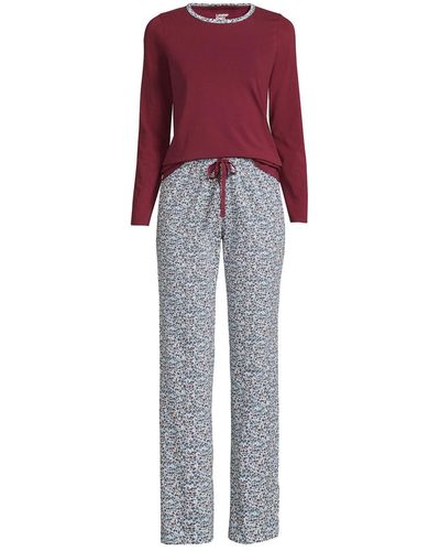 Lands' End Tall Knit Pajama Set Long Sleeve T-shirt And Pants - Red