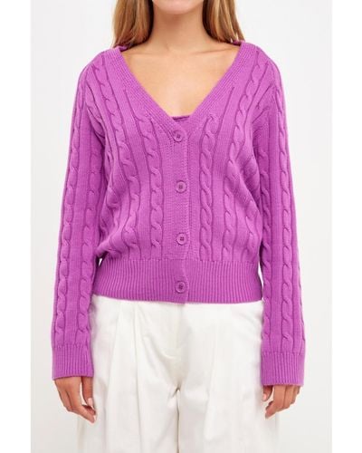 English Factory Cable Knit Cardigan - Purple