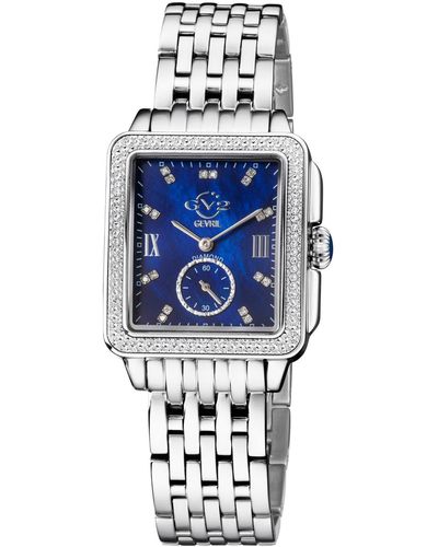 Gevril Bari Tortoise Swiss Quartz Diamond Accents -tone Stainless Steel Bracelet Watch 34mm X 30mm - Blue