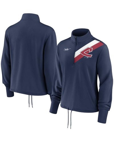 Nike Cleveland Guardians 1973-77 Cooperstown Collection Rewind Stripe Performance Half-zip Pullover Sweater - Blue