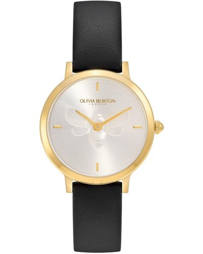Olivia Burton Ultra Slim Bee Leather Watch 28mm - Metallic
