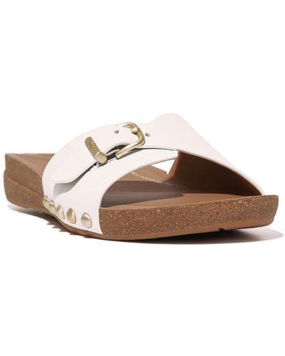 Fitflop Fitfop Iqushion Adjustable Buckle Metallic-leather Slides - Brown