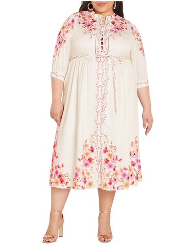City Chic Plus Size Annabelle Button Down Floral Midi Dress - Pink
