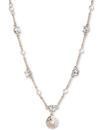 Givenchy Gold-tone Imitation Pearl & Crystal Logo Pendant Necklace - Metallic