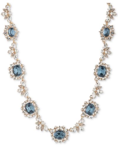 Marchesa Gold-tone Stone, Imitation Pearl & Crystal Halo Collar Necklace, 16" + 3" Extender - Metallic