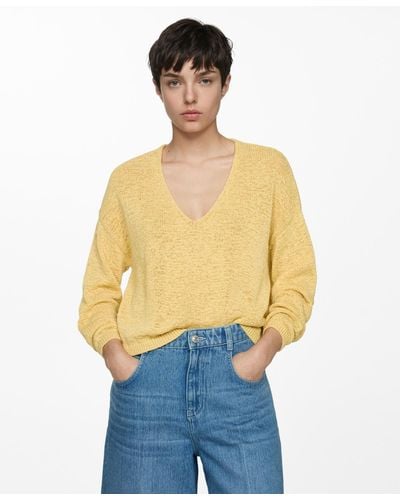 Mango Fine-knit V-neck Sweater - Blue