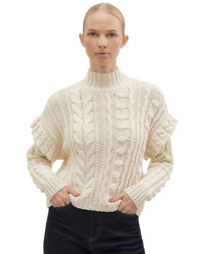 Vero Moda High-neck Long-sleeve Ruffle-trim Sweater - Gray
