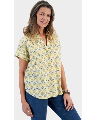 Style & Co. Printed Gauze Short-sleeve Popover Top - White