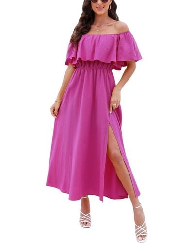 CUPSHE Summer Off-the-shoulder Cover Up Dress - Pink