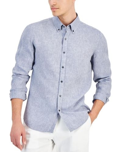 Michael Kors Slim Fit Long Sleeve Button-down Linen Shirt - Blue