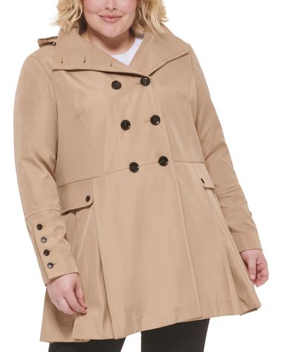 Calvin Klein Plus Size Hooded Double-breasted Skirted Raincoat - Natural