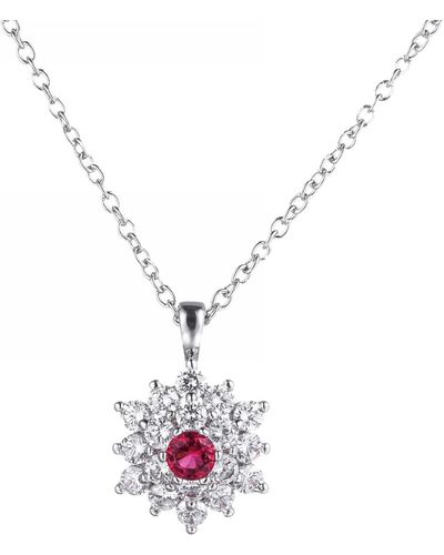 A.m. Ruby Accent Flower Pendant Necklace - White