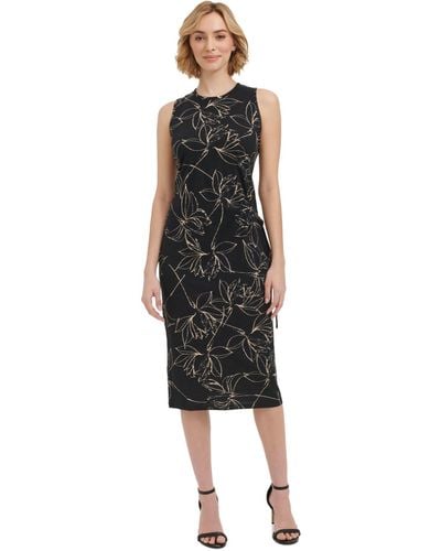 Calvin Klein Sleeveless Printed Midi Dress - Black