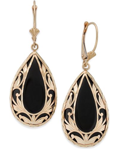 Macy's Onyx Teardrop Decorative Framed Drop Earrings In 14k Gold - Black