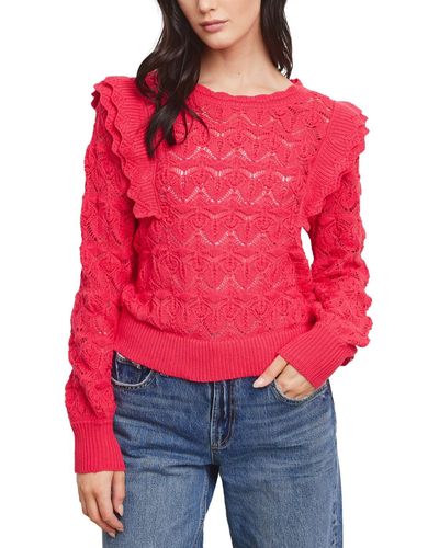 Fever Pointelle Ruffle Sweater - Red