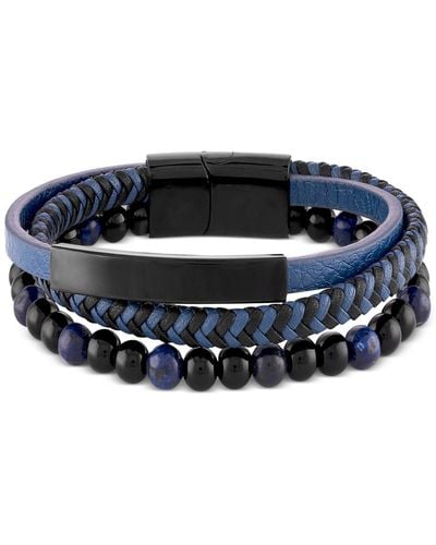 Macy's Onyx & Lava Bead Triple Row Braided Leather Bracelet - Blue