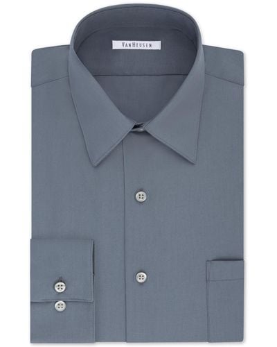 Van Heusen Big & Tall Classic/regular Fit Wrinkle Free Poplin Solid Dress Shirt - Blue