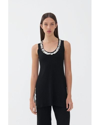 Nocturne Mother Of Pearl Beaded Knit Top - Black