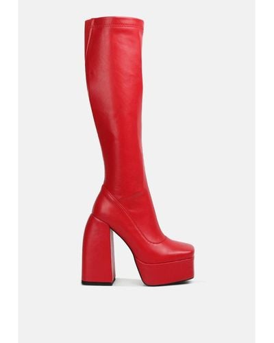 LONDON RAG Fanning Platform Over The Knee Boots - Red