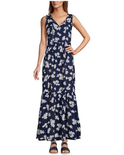 Lands' End Sheer Sleeveless Tiered Maxi Swim Cover-up Dress - Blue