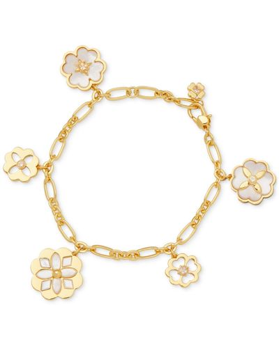 Kate Spade Gold-tone Cubic Zirconia & Mother-of-pearl Flower Charm Bracelet - Metallic