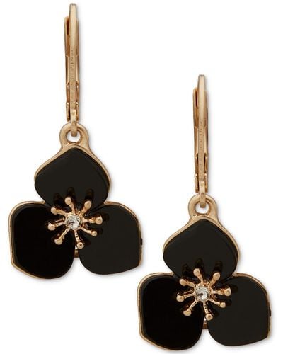 Lonna & Lilly Gold-tone Pave Flower Drop Earrings - Black