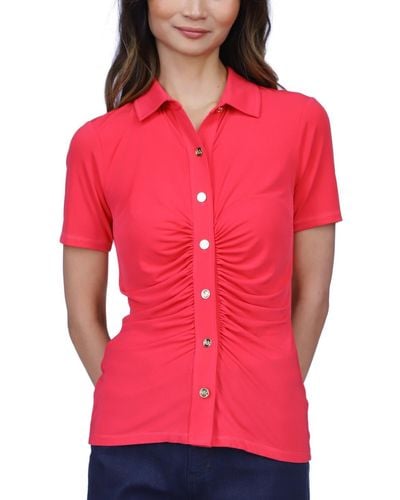 Michael Kors Michael Petite Snap-front Ruched Top - Red