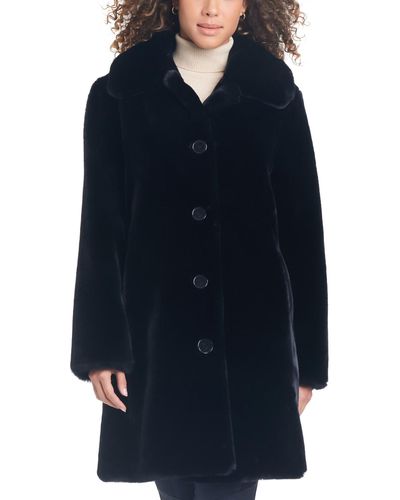 Jones New York Faux-fur Button-front Coat - Blue