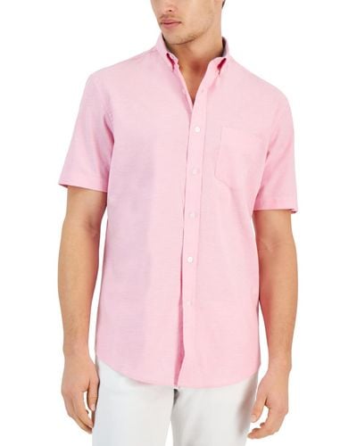 Club Room Short Sleeve Button-down Oxford Shirt - Pink