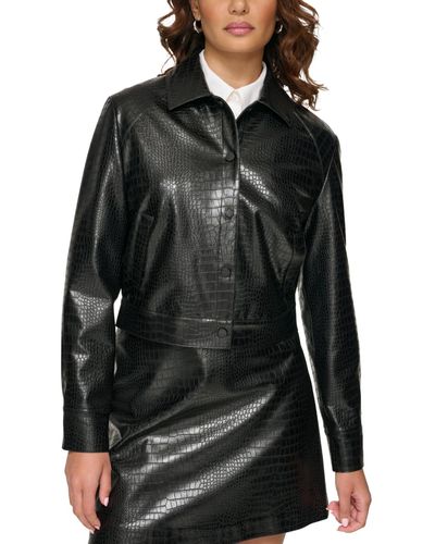 Calvin Klein Petite Textured Faux-leather Jacket - Black