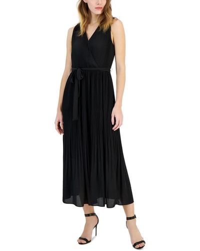T Tahari Faux-wrap Sleeveless Pleated Fit & Flare Maxi Dress - Black