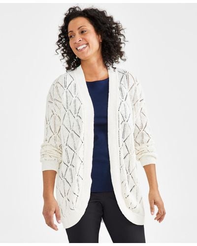 Style & Co. Pointelle Open-front Cardigan - White