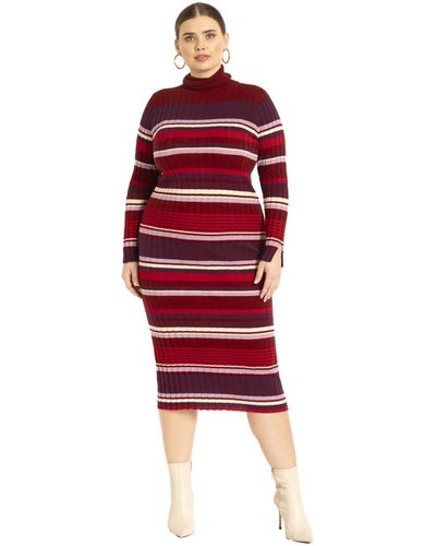 Eloquii Plus Size Striped Turtleneck Sweater Dress - Red
