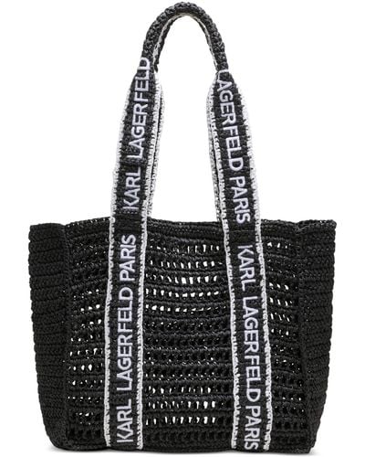 Karl Lagerfeld Antibes Woven Straw Large Tote - Black