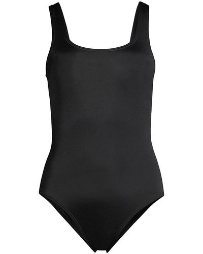 Lands' End Plus Size Chlorine Resistant High Leg Soft Cup Tugless Sporty One Piece Swimsuit - Black