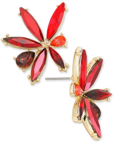 INC International Concepts Silver-tone Mixed Stone Fan Statement Stud Earrings - Red