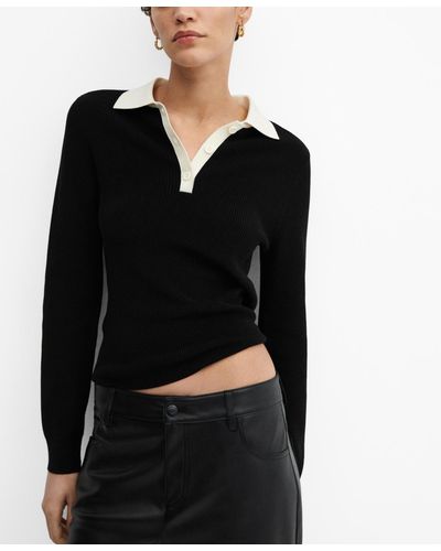 Mango Knitted Polo Neck Sweater - Black
