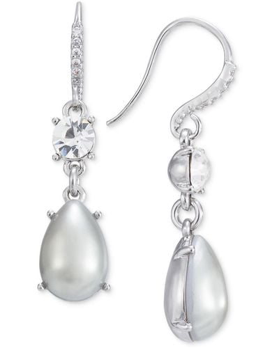 Charter Club Silver-tone Crystal & Color Imitation Pearl Drop Earrings - White
